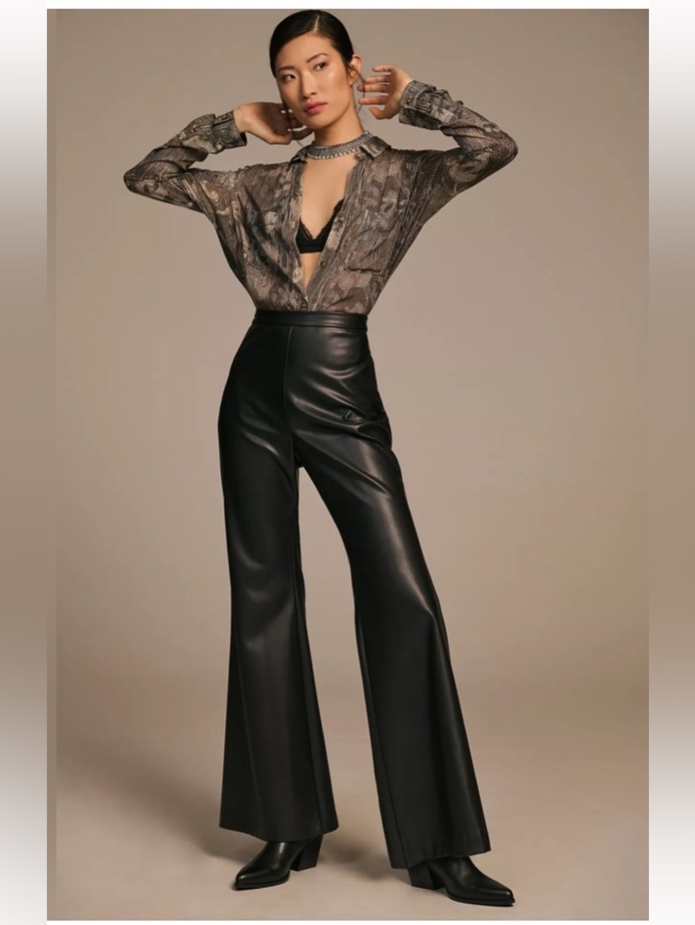 Anthropologie Hutch Faux Leather Pleather Black Flared Pants